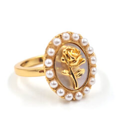 Anillo tipo espejo con diseño de flor